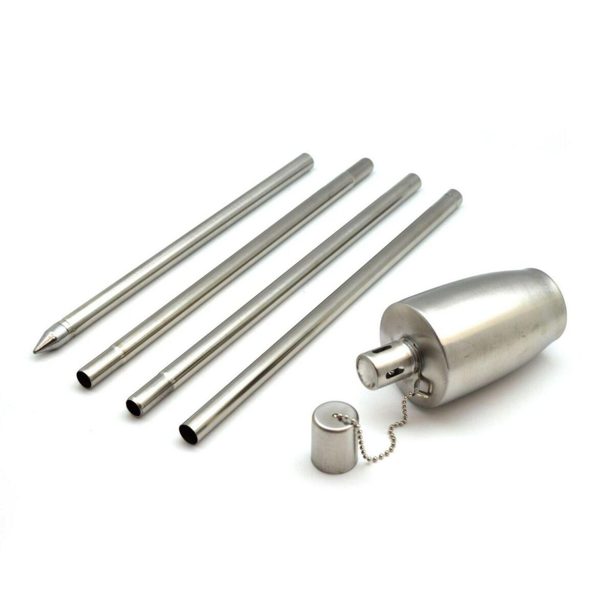 6x Metal Garden Torch Oil Paraffin Lantern - Patio Lighting 146cm Silver - Image 4