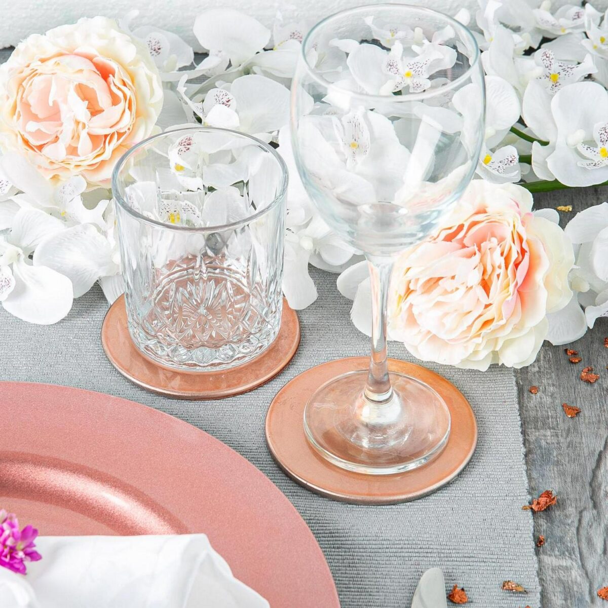 6x Metallic Coasters Wedding Party Dining Table Setting 10cm Rose Gold - Image 6