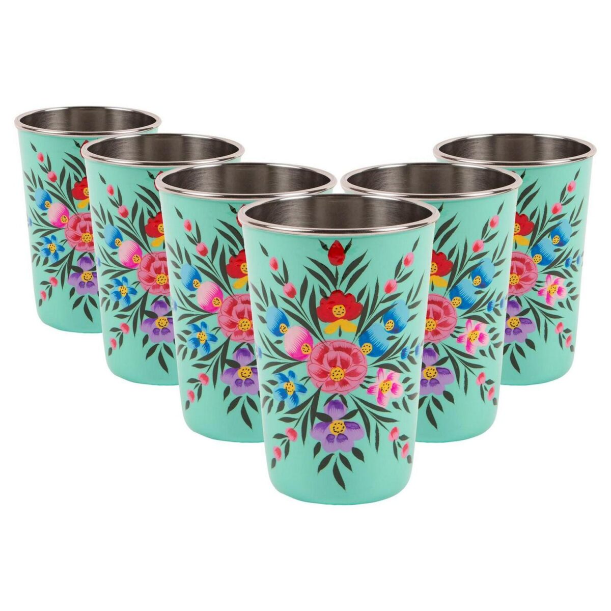 6x Mint Pansy 400ml Stainless Steel Picnic Tumblers Reusable Party BBQ Set - Image 1