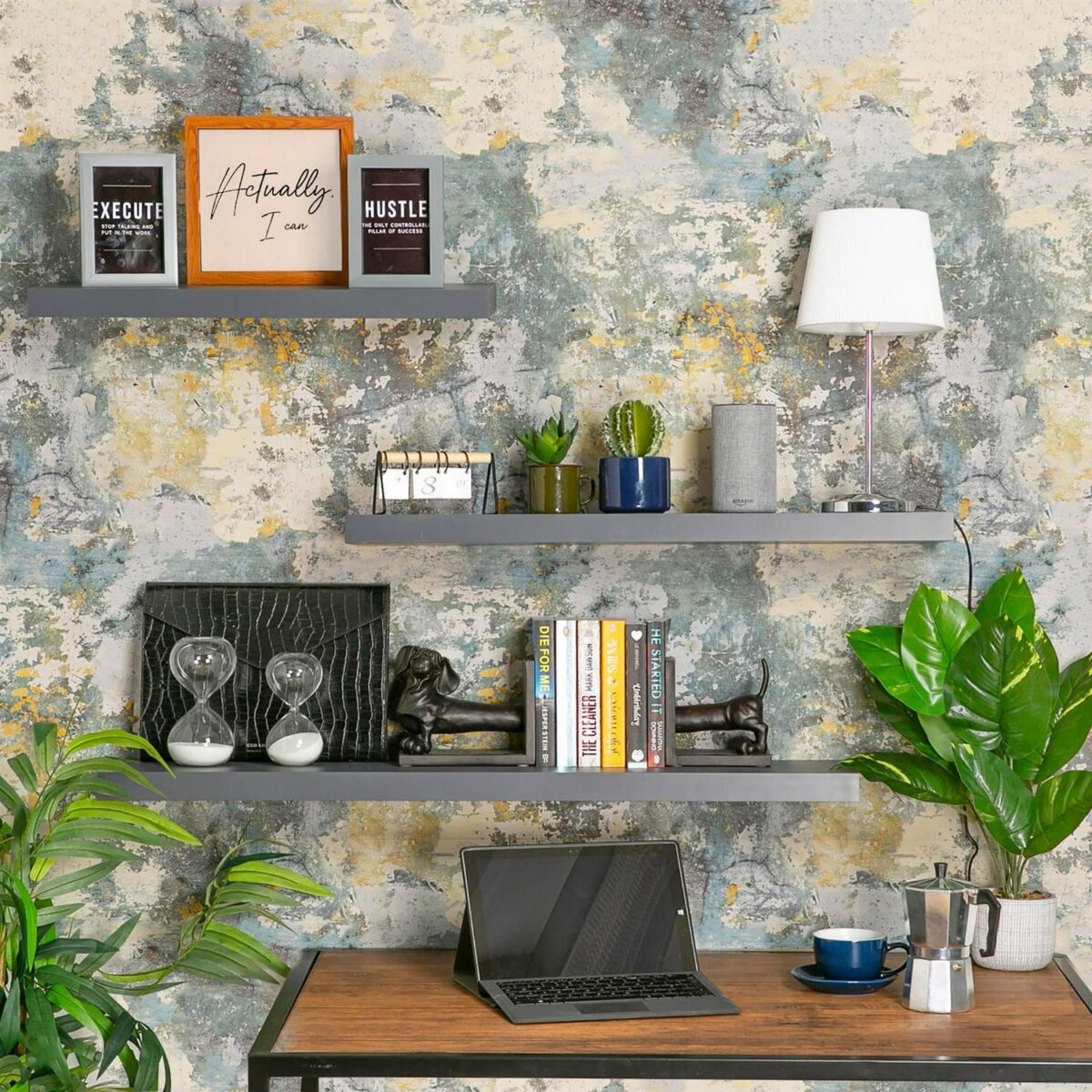 6x Modern Floating Shelves Wall Mounted Living Room Bedroom Storage 60cm Grey - Image 7