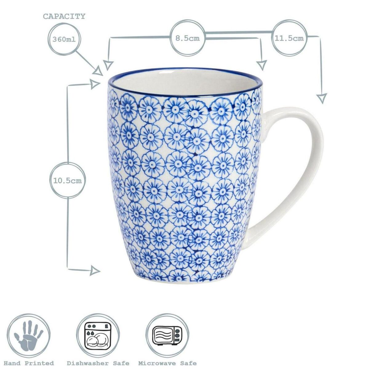 6x Nicola Spring Hand Printed Coffee Mugs Patterned Coffee Tea Mugs 360ml - Image 3