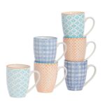 6x Nicola Spring Hand Printed Coffee Mugs Patterned Coffee Tea Mugs 360ml