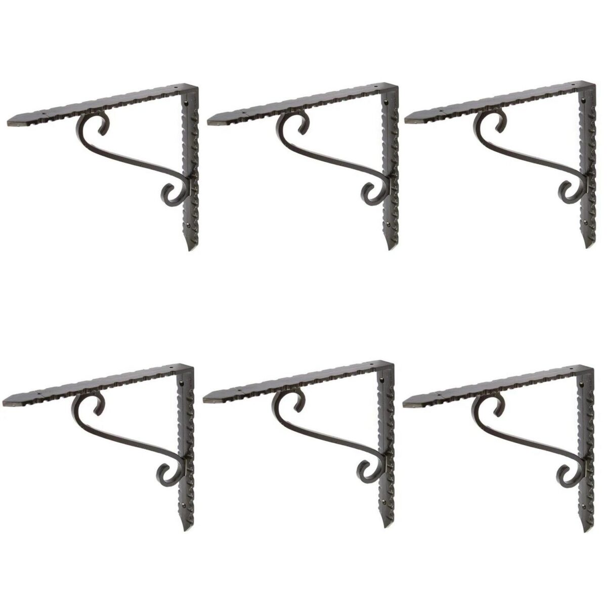 6x Notched Scroll Iron Shelf Bracket Antique Vintage Wall Brackets D205mm Black - Image 1