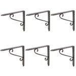 6x Notched Scroll Iron Shelf Bracket Antique Vintage Wall Brackets D205mm Black
