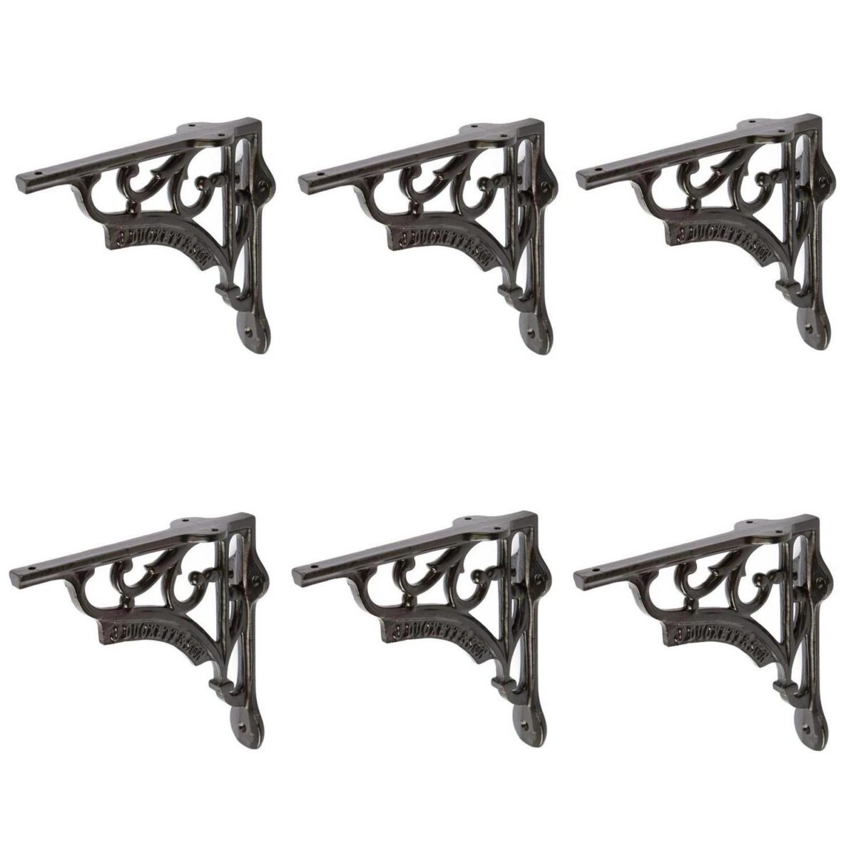 6x Ornate Iron Shelf Bracket Cast Antique Vintage Wall Brackets D150mm Black - Image 1