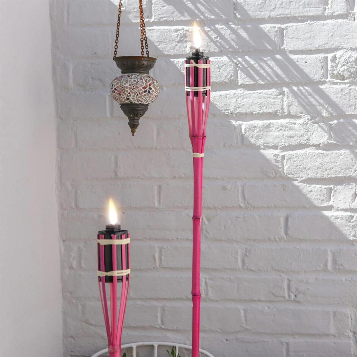 6x Pink 60cm Bamboo Garden Fire Torches Outdoor Paraffin Oil Tiki Lantern - Image 7