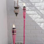 6x Pink 60cm Bamboo Garden Fire Torches Outdoor Paraffin Oil Tiki Lantern - Image 7