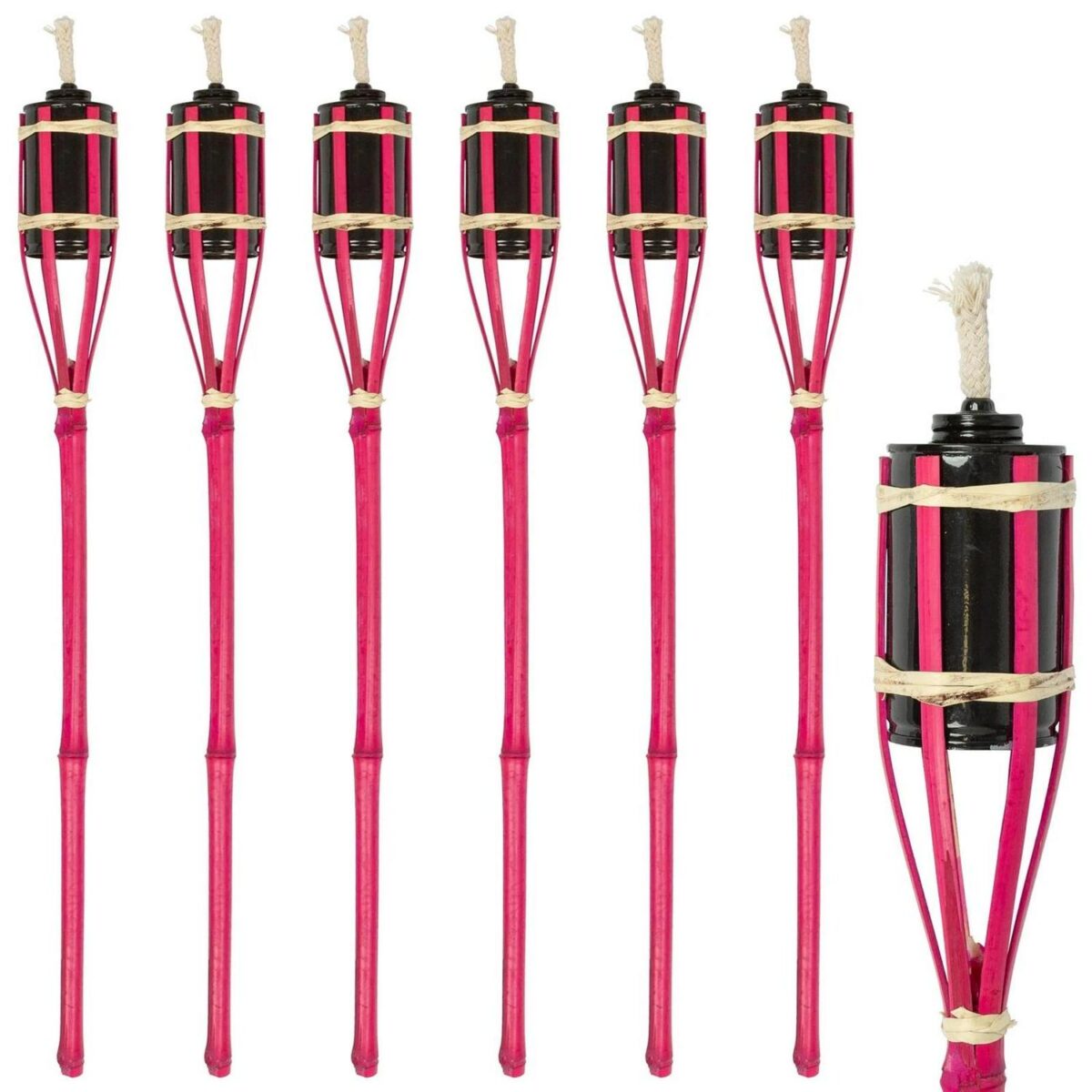 6x Pink 60cm Bamboo Garden Fire Torches Outdoor Paraffin Oil Tiki Lantern - Image 1
