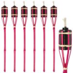 6x Pink 60cm Bamboo Garden Fire Torches Outdoor Paraffin Oil Tiki Lantern