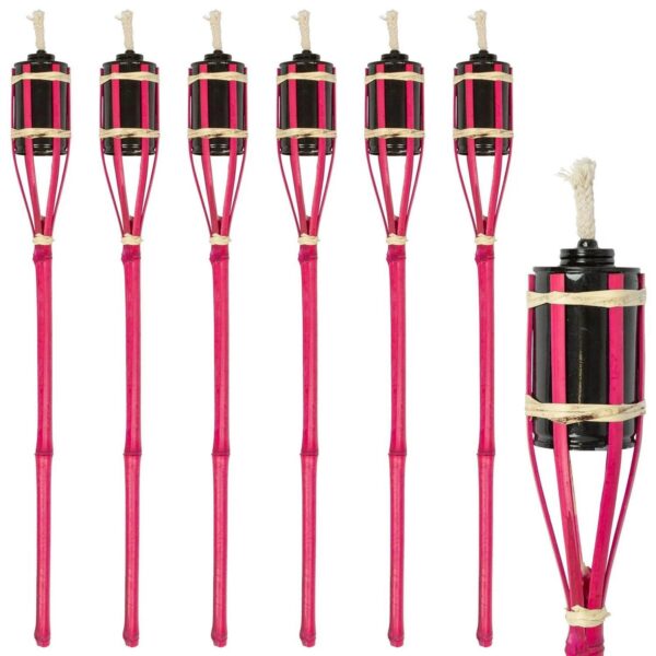 6x Pink 60cm Bamboo Garden Fire Torches Outdoor Paraffin Oil Tiki Lantern