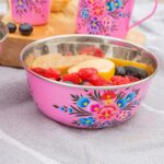 6x Raspberry Pansy 16.5cm Stainless Steel Picnic Bowls Party Camping BBQ Set - Image 5