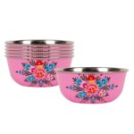 6x Raspberry Pansy 16.5cm Stainless Steel Picnic Bowls Party Camping BBQ Set