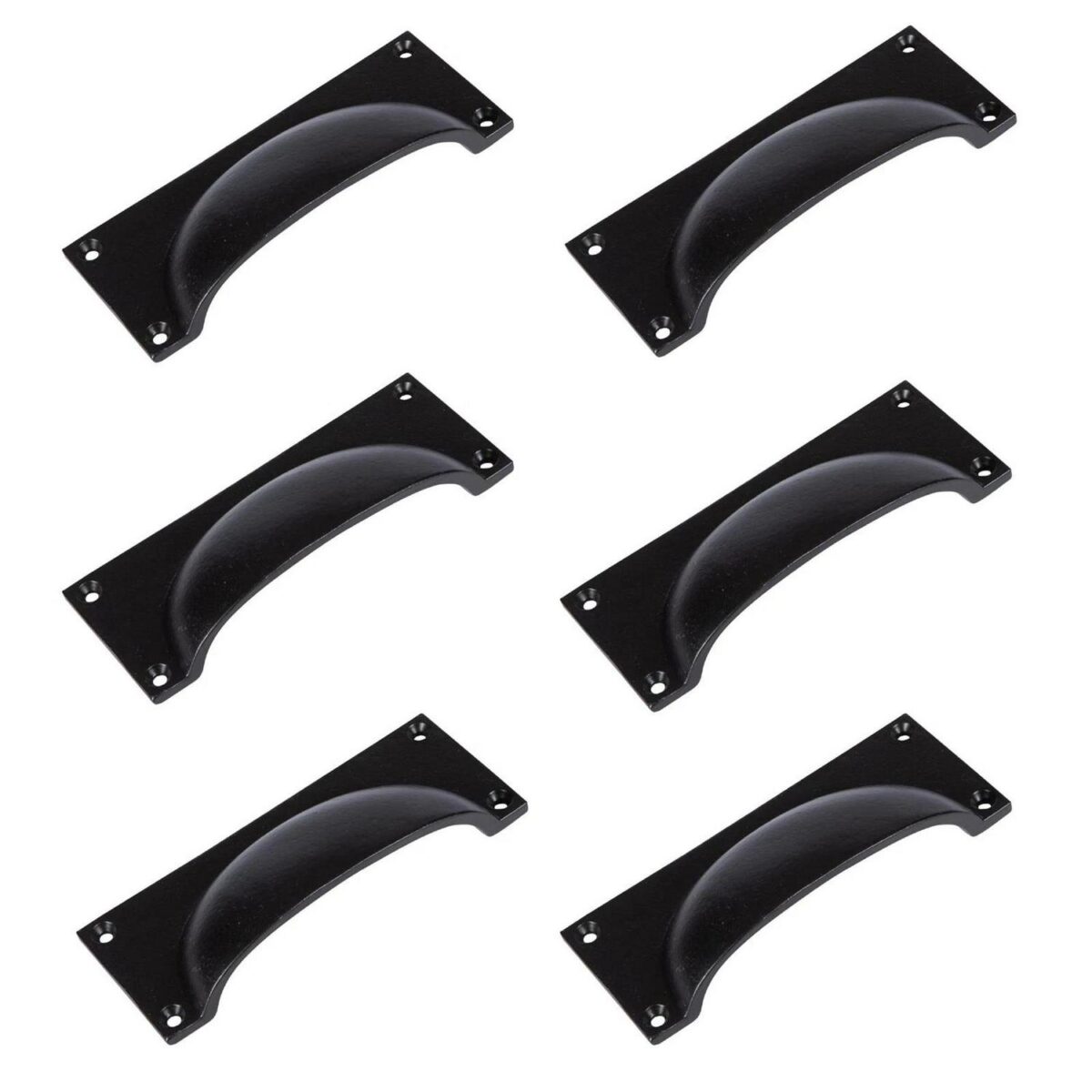 6x Rectangular Cabinet Cup Handle Cast Iron Handles 130mm x 50mm Black - Image 1