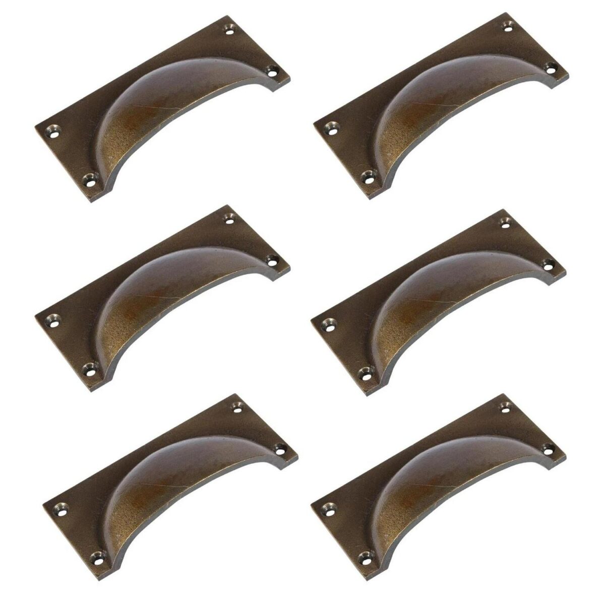 6x Rectangular Cabinet Cup Handle Cast Iron Handles 105mm x 50mm Brass - Image 1