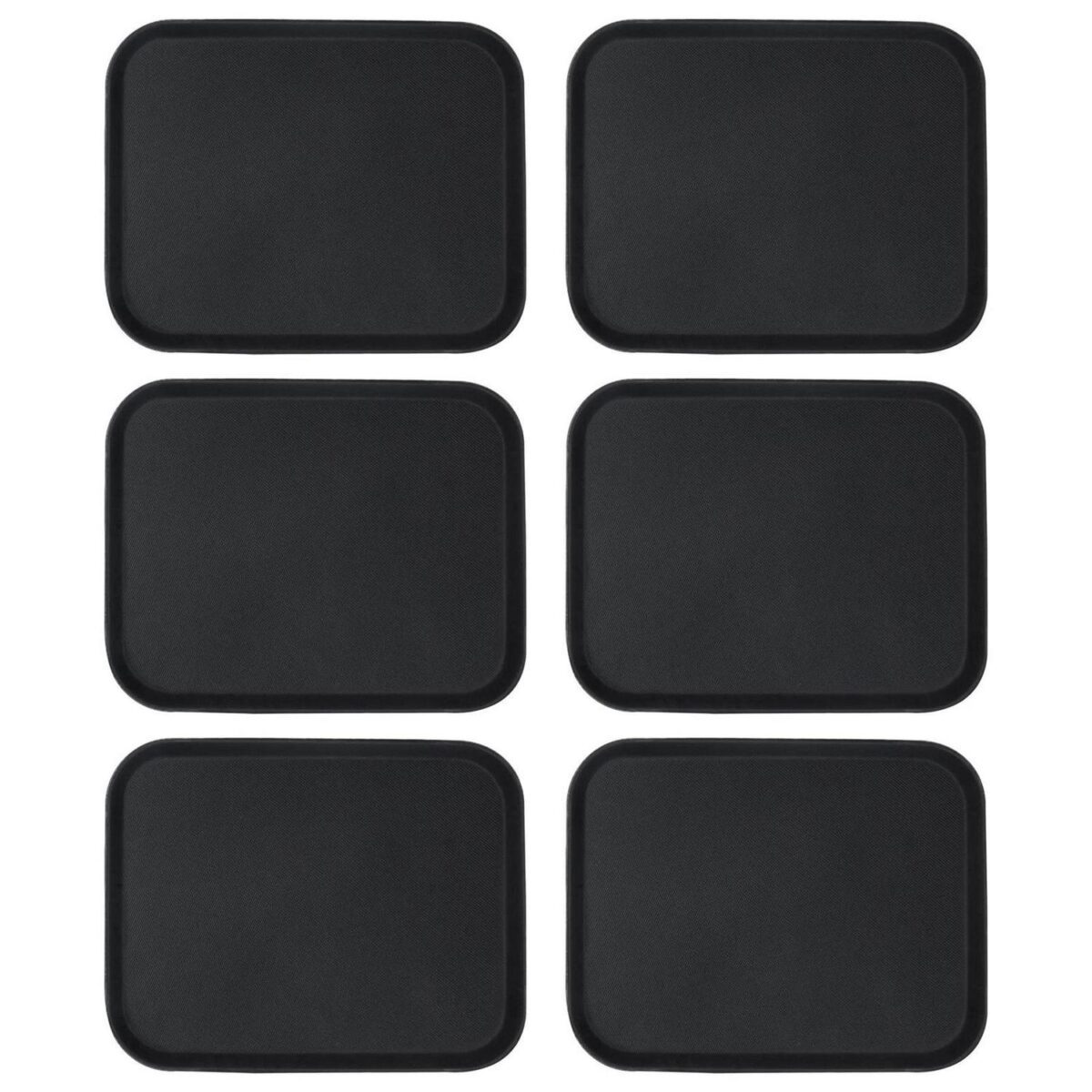 6x Rectangular Non-Slip Serving Trays Rubber Drinks Service 45 x 35cm Black - Image 1