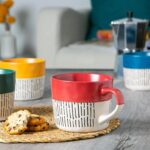 6x Red 450ml Dipped Dash Stoneware Coffee Mugs Large Rustic Ceramic Tea Cups Set - Image 6