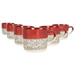 6x Red 450ml Dipped Dash Stoneware Coffee Mugs Large Rustic Ceramic Tea Cups Set