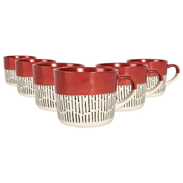 6x Red 450ml Dipped Dash Stoneware Coffee Mugs Large Rustic Ceramic Tea Cups Set