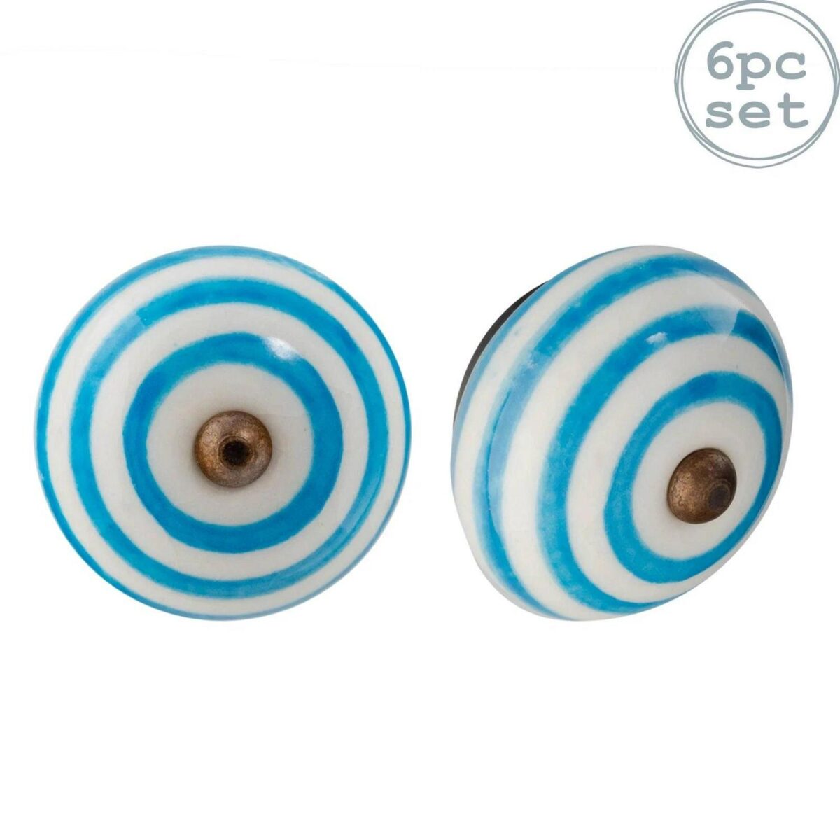 6x Round Ceramic Cabinet Knobs Cupboard Door Drawer Handles Light Blue Stripe - Image 1