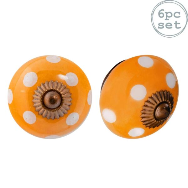 6x Round Ceramic Cabinet Knobs Vintage Cupboard Door Drawer Handles Orange Spot