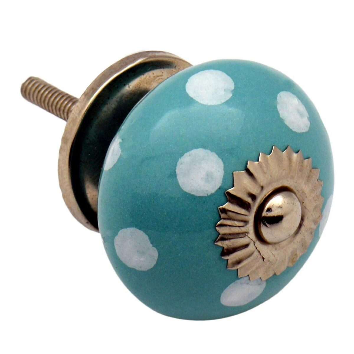 6x Round Ceramic Cabinet Knobs Cupboard Door Drawer Handles Turquoise Spot - Image 4