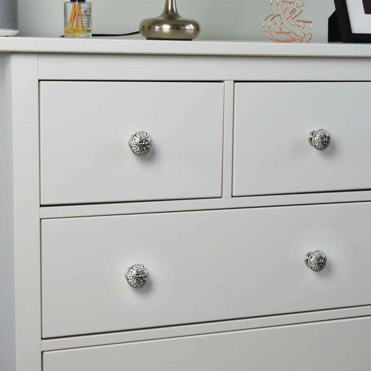 6x Round Ceramic Cabinet Knobs Vintage Cupboard Door Drawer Handles White Rose - Image 7