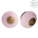 6x Round Ceramic Cabinet Knobs Vintage Cupboard Door Drawer Handles Pink