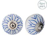 6x Round Ceramic Cabinet Knobs Vintage Cupboard Door Drawer Handles Light Blue