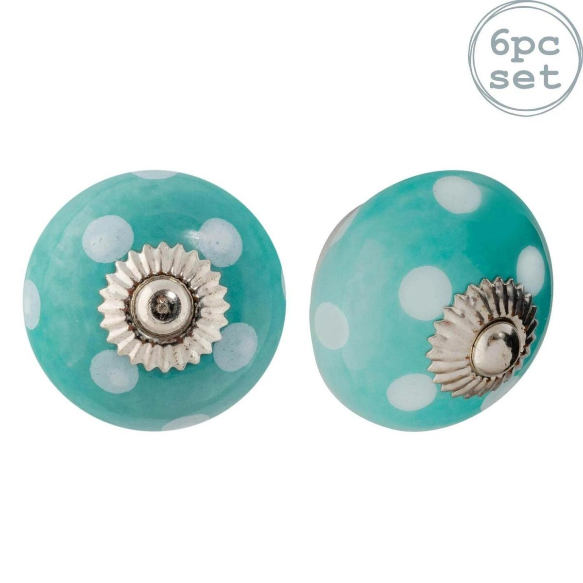 6x Round Ceramic Cabinet Knobs Cupboard Door Drawer Handles Turquoise Spot - Image 1