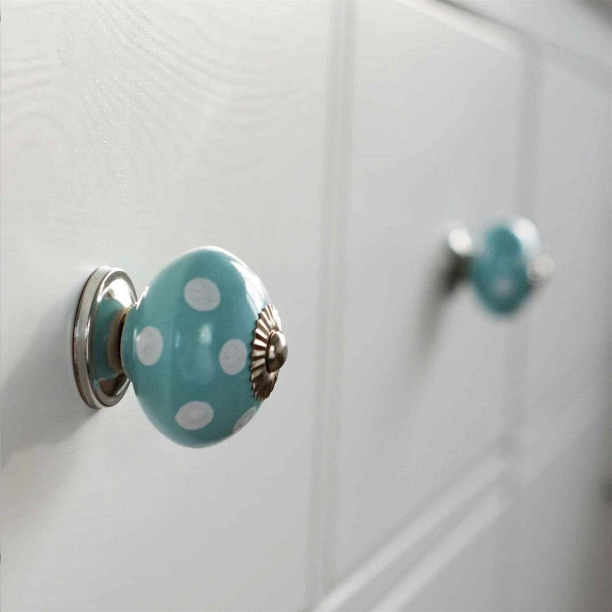 6x Round Ceramic Cabinet Knobs Cupboard Door Drawer Handles Turquoise Spot - Image 6