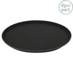 6x Round Non-Slip Serving Trays Rubber Barware Drinks Service 35cm Black