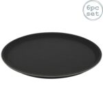 6x Round Non-Slip Serving Trays Rubber Barware Drinks Service 28cm Black