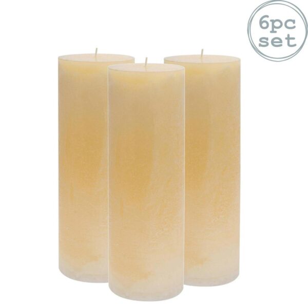 6x Round Vanilla Pillar Candles Large Scented Single Wick 215 Hours Cream