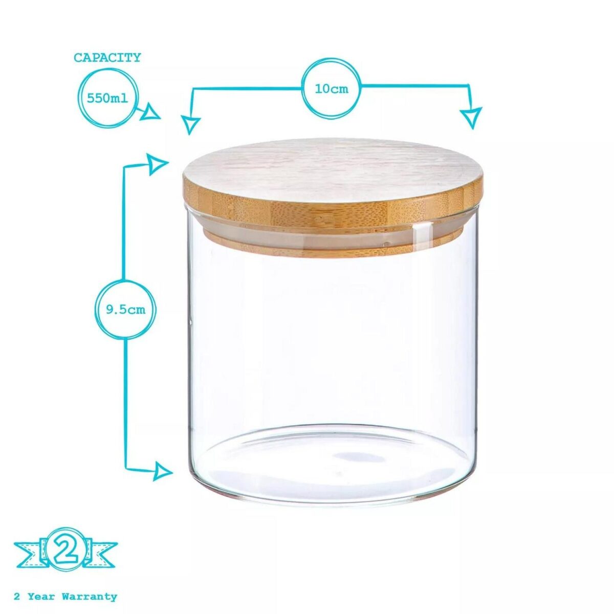 6x Scandi Glass Storage Jars with Wooden Lids Kitchen Food Canister 550ml - Image 3