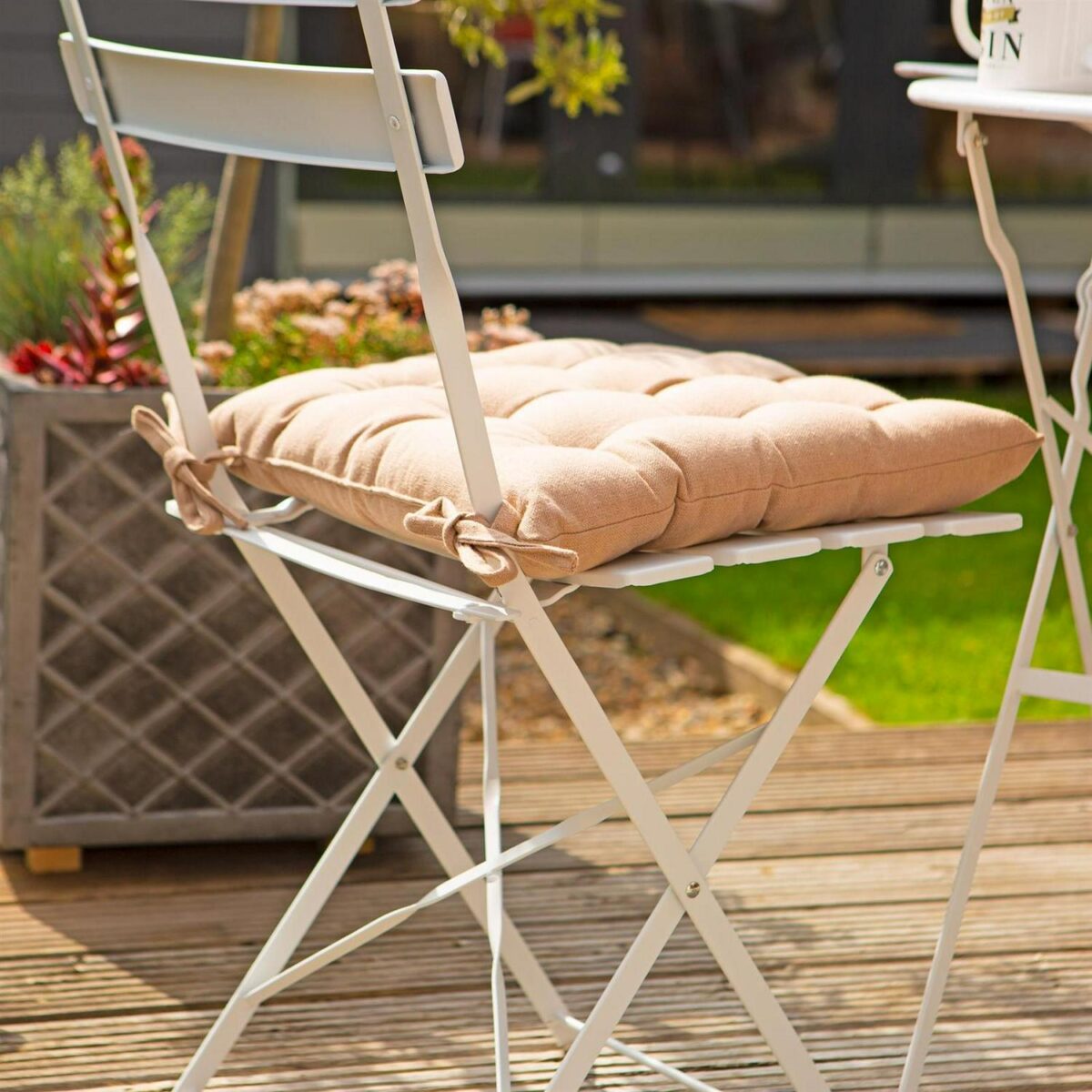 6x Square Garden Chair Seat Cushions Cotton Polyester Outdoor Dining Natural - Image 7