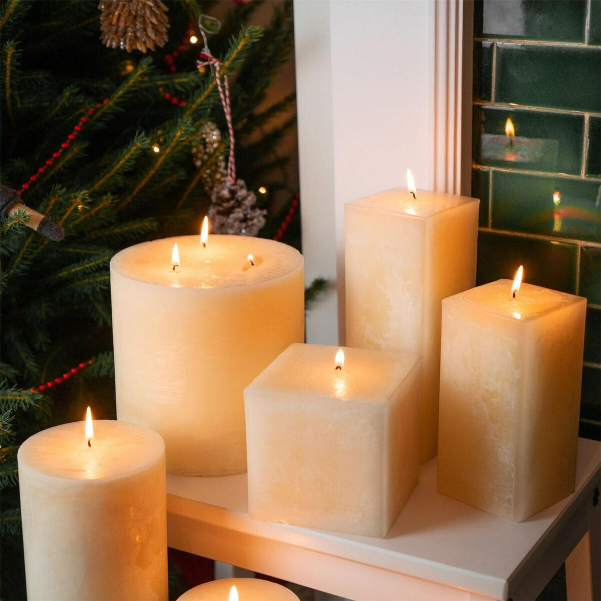 6x Square Vanilla Pillar Candles Large Scented Single Wick 3 Sizes Cream - Image 7