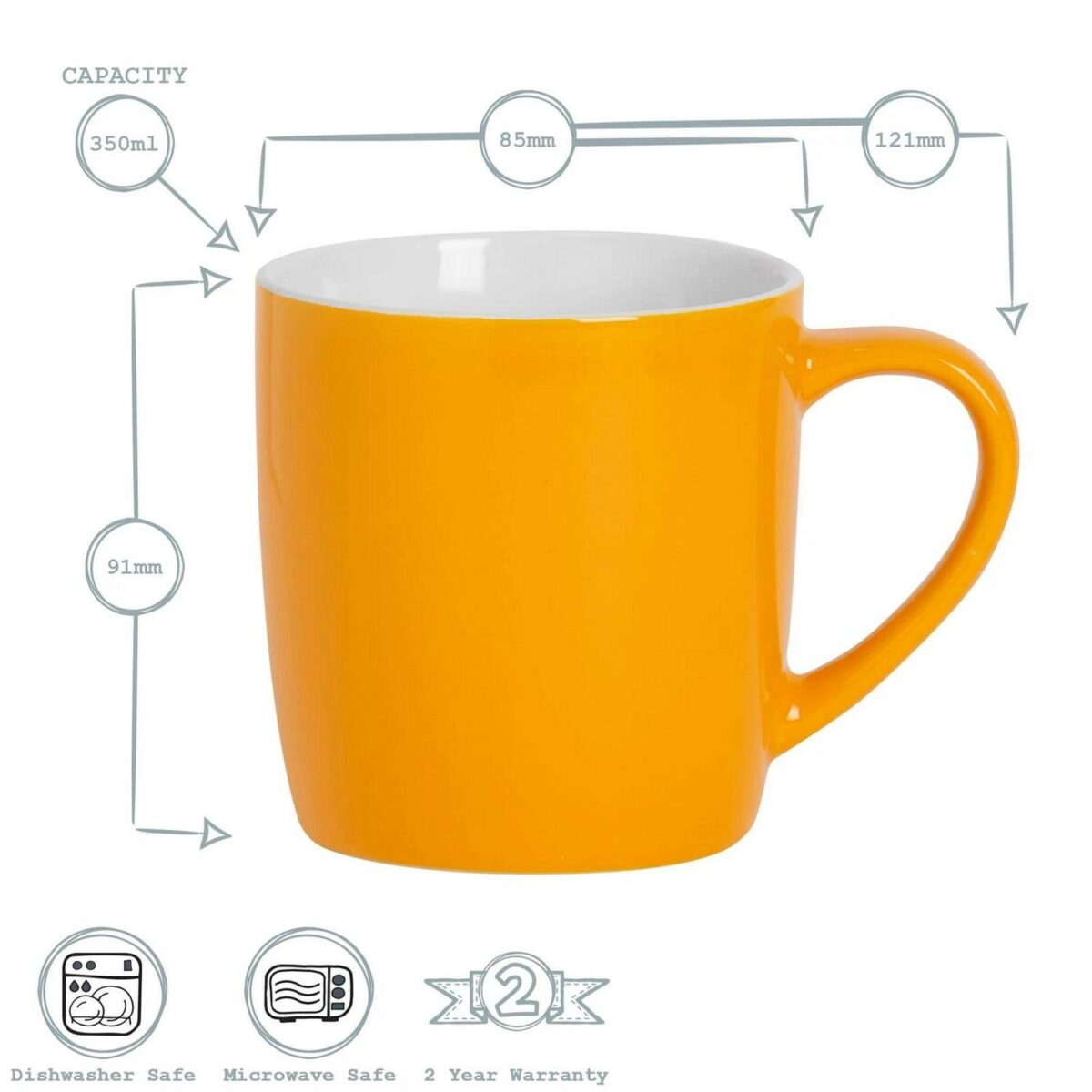 6x Tea Coffee Mugs Set - 350ml - Ceramic - Blue Grey Yellow - Image 3
