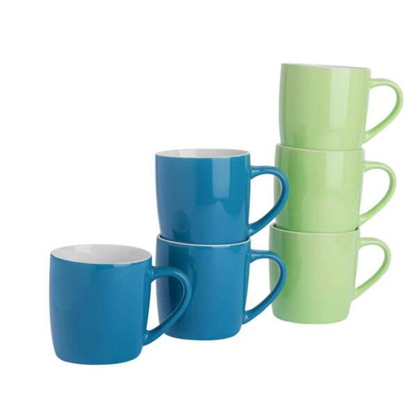 6x Tea Coffee Mugs Set - 350ml - Ceramic - Blue and Green