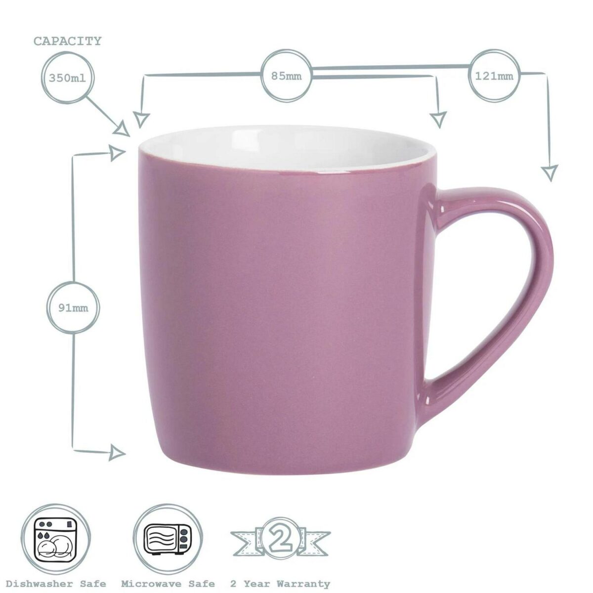6x Tea Coffee Mugs Set - 350ml - Ceramic - Pink Green Purple - Image 3