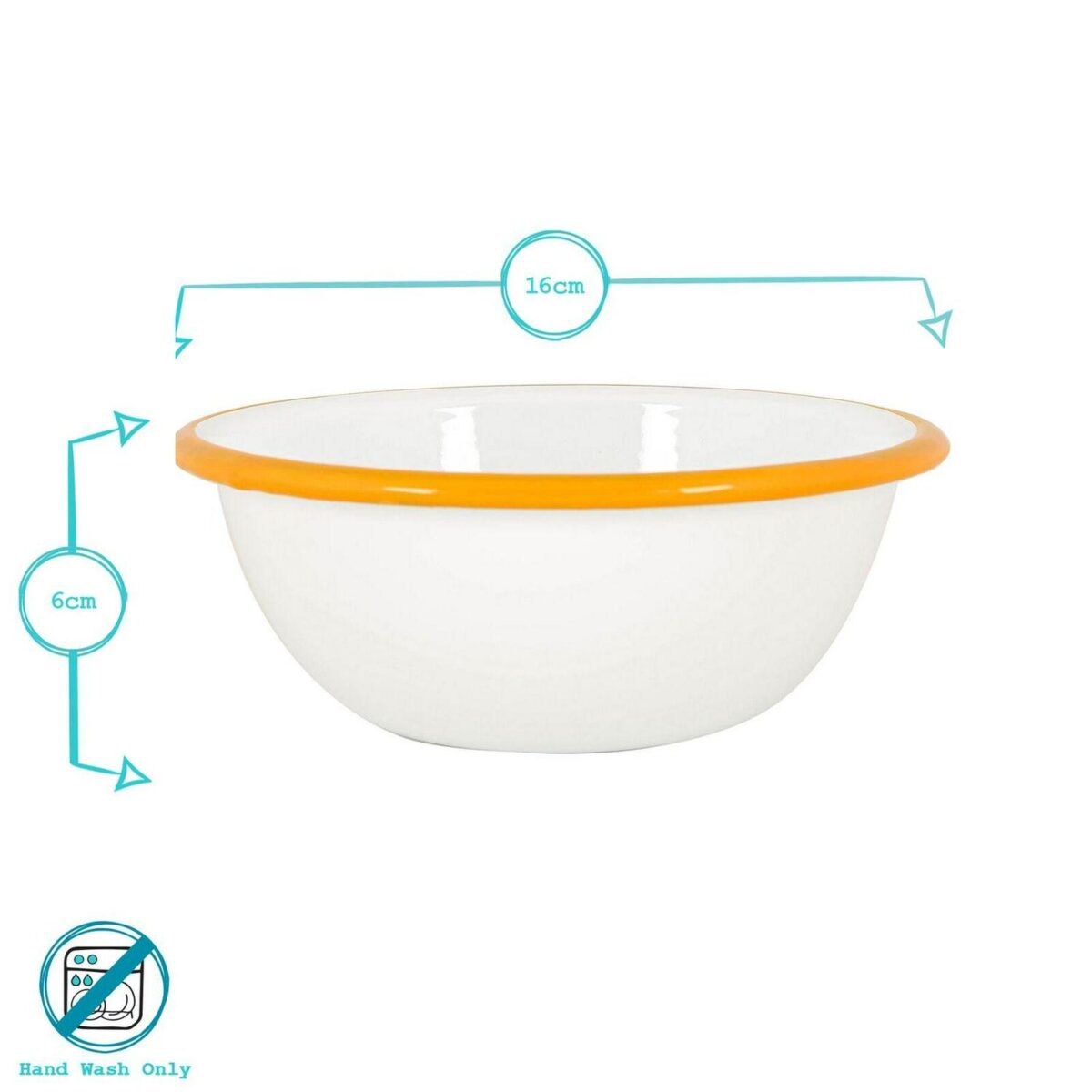 6x White Enamel Bowls Metal Outdoor Camping Food Dishes 16cm Yellow - Image 3