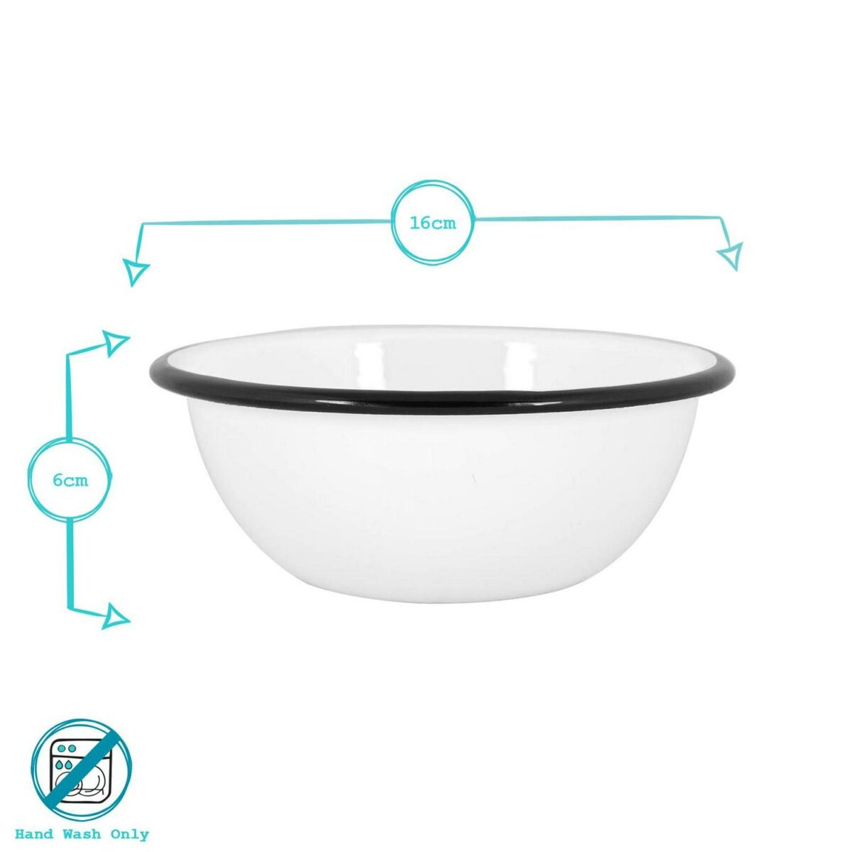 6x White Enamel Bowls Metal Outdoor Camping Food Dishes 16cm Black - Image 3