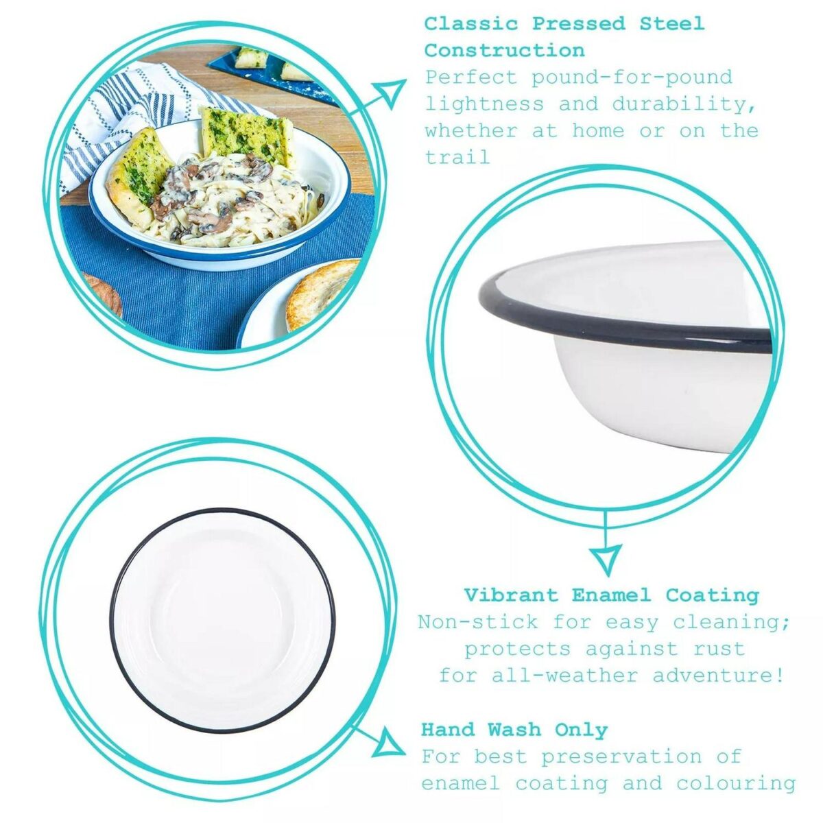 6x White Enamel Deep Bowls Metal Outdoor Camping Pie Oven Dishes 19cm Navy - Image 2
