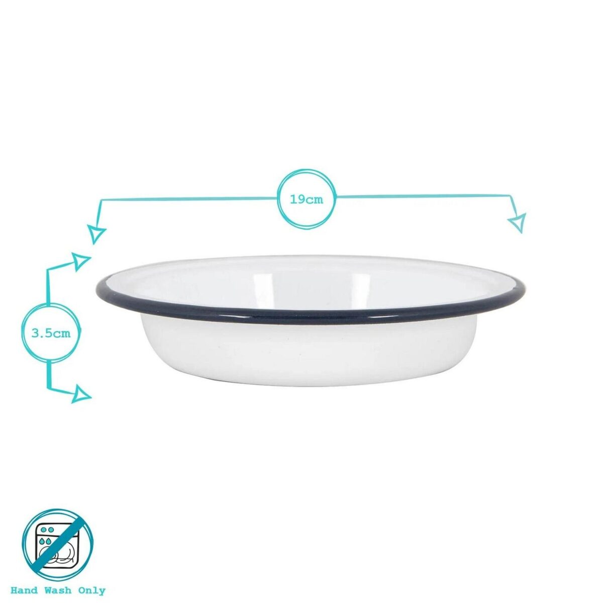 6x White Enamel Deep Bowls Metal Outdoor Camping Pie Oven Dishes 19cm Navy - Image 3