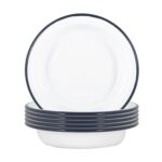 6x White Enamel Deep Bowls Metal Outdoor Camping Pie Oven Dishes 19cm Navy
