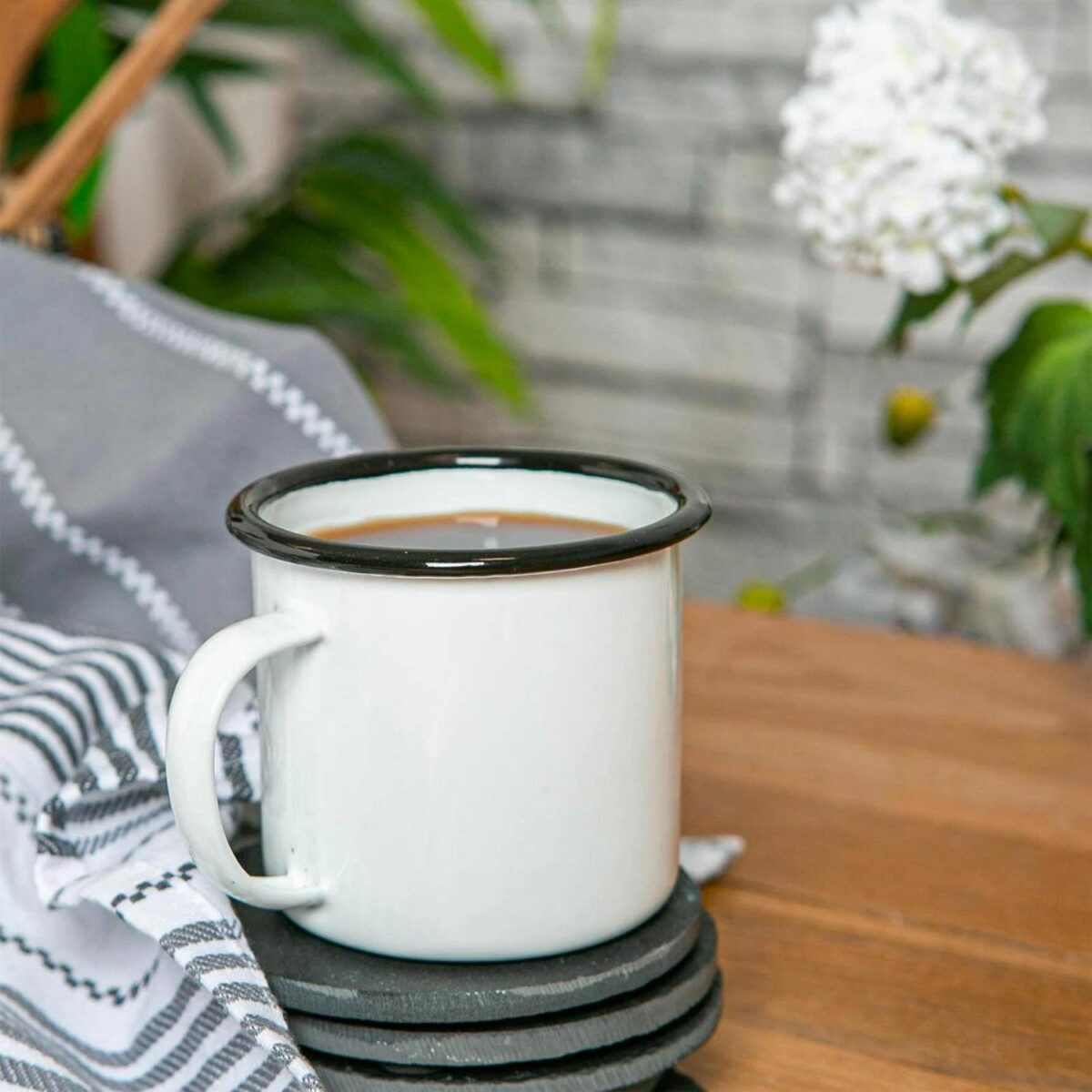 6x White Enamel Mugs Metal Camping Tea Coffee Hot Drinks Cups Set 375ml Black - Image 5