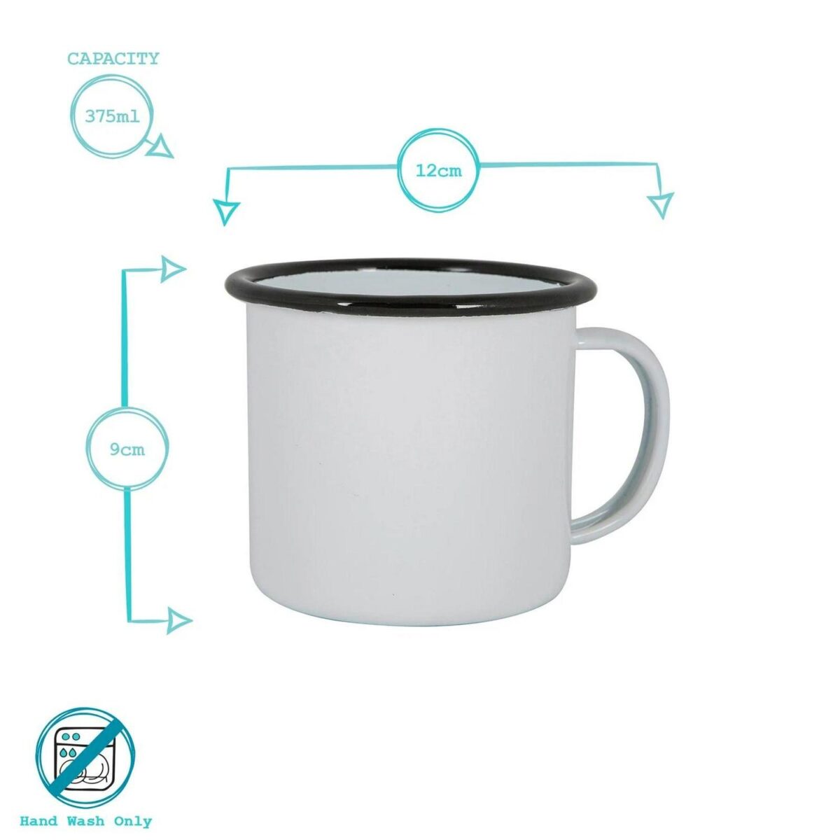 6x White Enamel Mugs Metal Camping Tea Coffee Hot Drinks Cups Set 375ml Black - Image 3