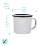 6x White Enamel Mugs Metal Camping Tea Coffee Hot Drinks Cups Set 375ml Black - Image 3