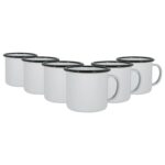 6x White Enamel Mugs Metal Camping Tea Coffee Hot Drinks Cups Set 375ml Black