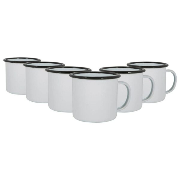 6x White Enamel Mugs f22f8d03948104221e06e79fdf3f0127