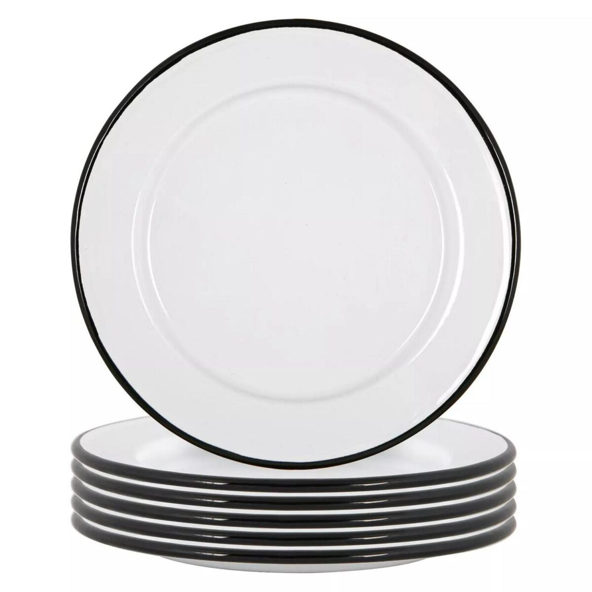 6x White Enamel Side Plates Metal Outdoor Camping Food Dishes 20cm Black - Image 1